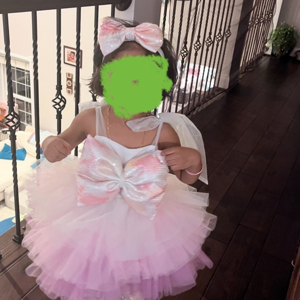 Pink and White Tutu Dress with Bow